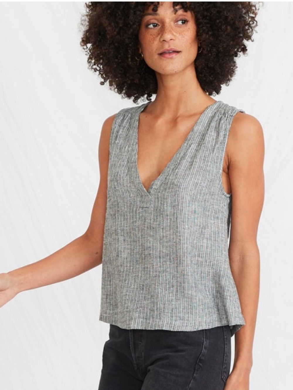 Marine Layer Tory Tank Top Micro Stripe Linen Rayon Coastal Luxury XS Lagenlook
